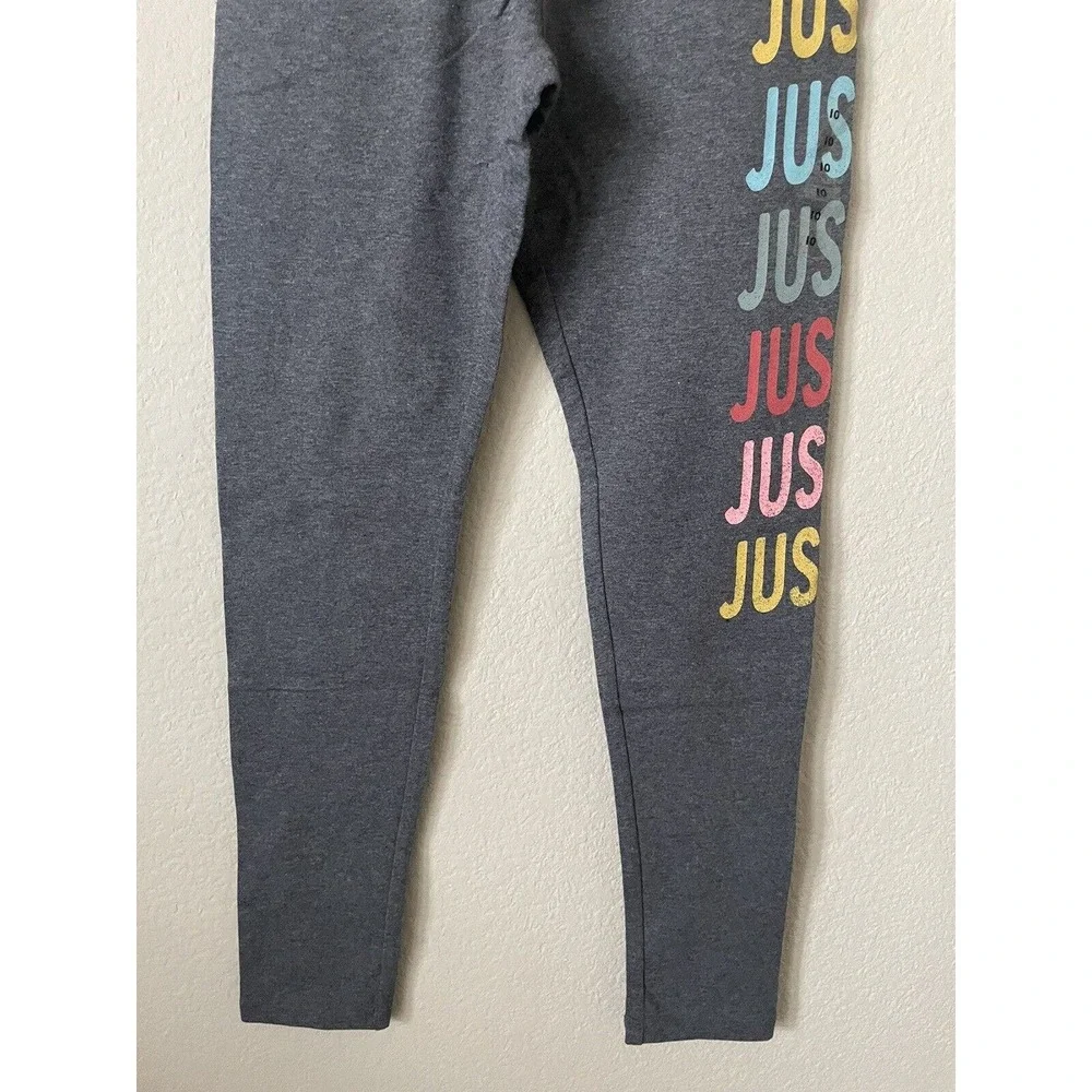 Justice Gray Colorful Logo High Waist Full Length Leggings Size 10